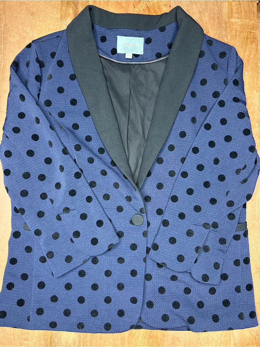 Skies Are Blue Polka Dot Navy Blazer with Black Trim
